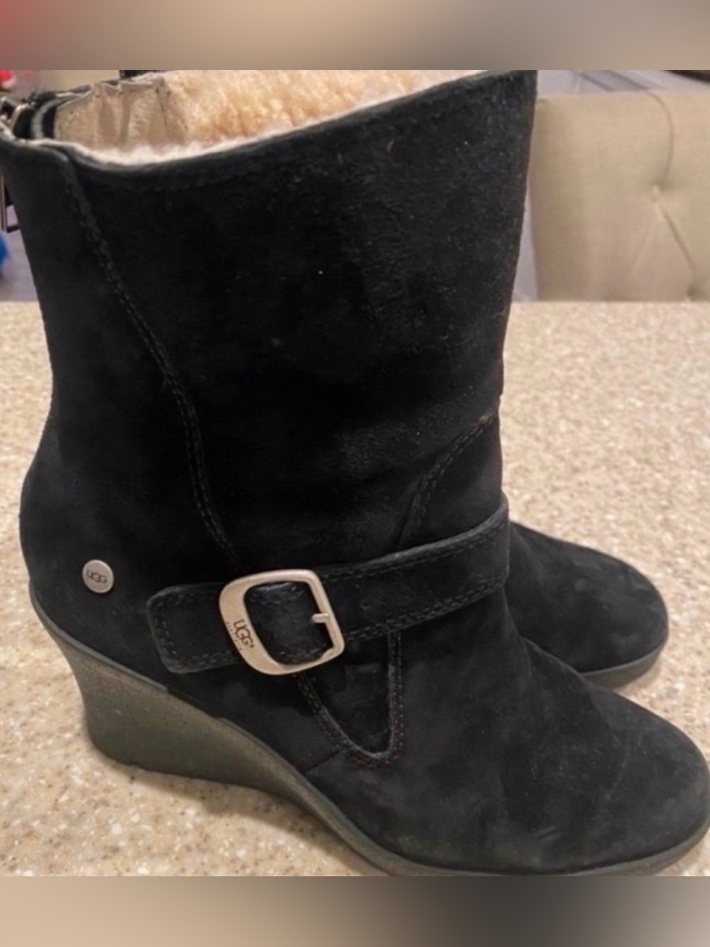 UGG Women's Black Suede Wedge Ankle Boots (Size 8)